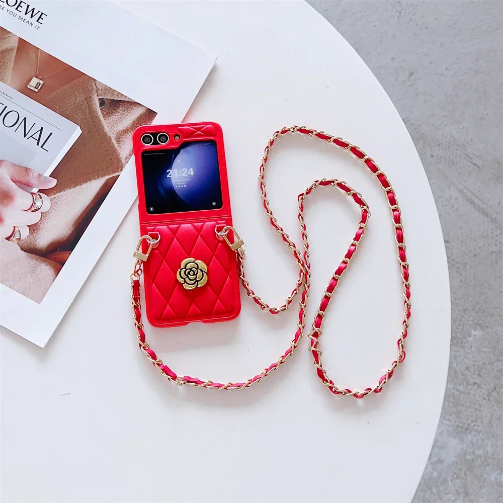 

Кожаный чехол для телефона через плечо для Samsung Galaxy Z Flip 7 6 5 4 3 Flip5 Flip4 Flip3 5g с цепочкой, шнуром, веревочным ремешком, противоударный чехол