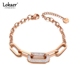 Lokaer Trendy CZ Crystal Geometric Charm Bracelets For Women Titanium Stainless Steel Link Chain Bohemia Beach Jewelry B21001