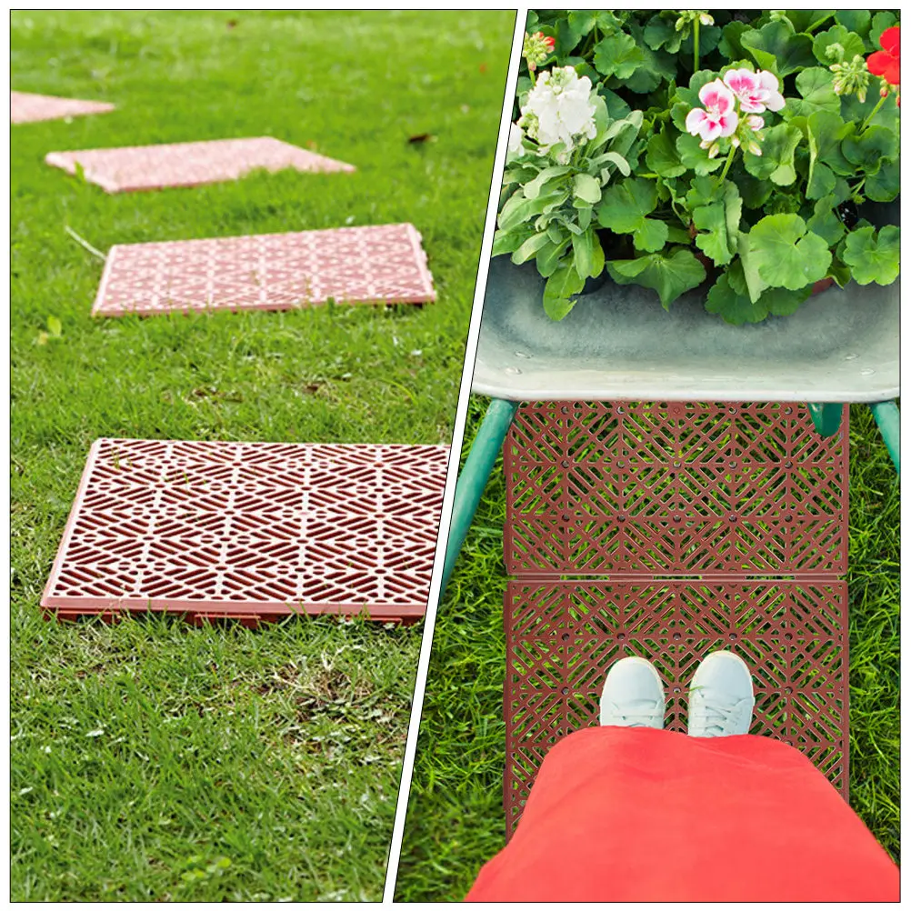 2Pcs Garden Floor Tiles Plastic Non-Slip Splicing Mats Waterproof Anti-Corrosion Drainage Ventilation Design for Yard Backyard