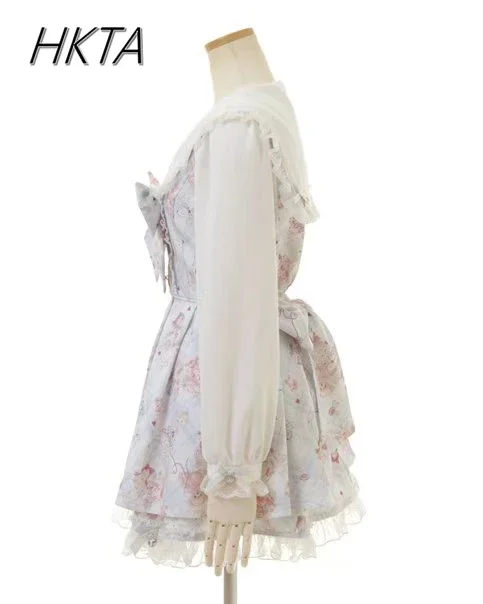 Liz Dress Japanese Mine Dress Set Spring Autumn New Sweet Bow Cartoon Long Sleeve Lolita Shirt Dress Shorts Two-piece Set Women