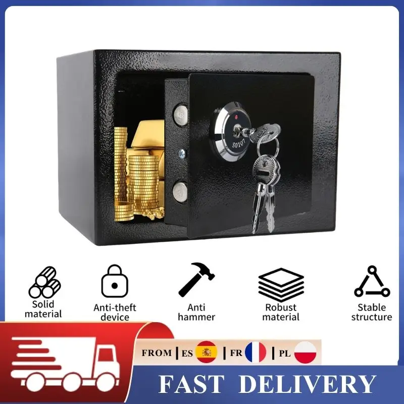 Coffre-fort à clé en acier, boîte à argent avec serrure à double clé, rangement sécurisé pour argent, bijoux et documents pour la maison, le bureau et l'hôtel