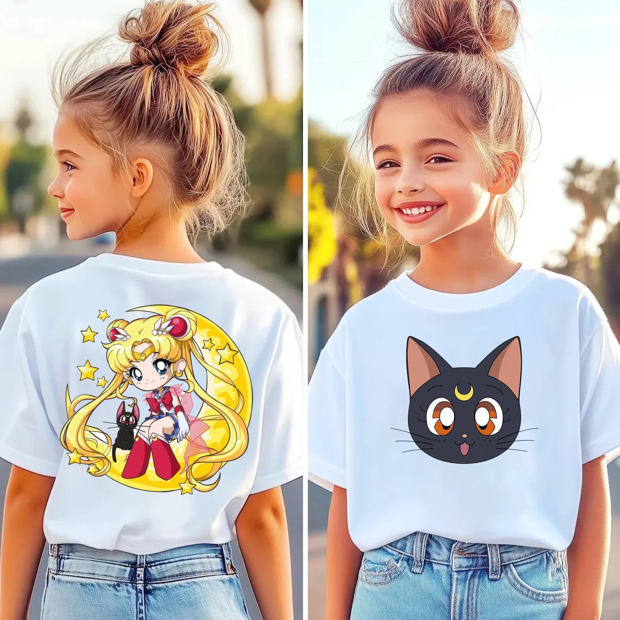 

Футболка с принтом Sailor Moon, детская футболка для мальчиков и девочек, унисекс, летняя, в стиле Y2K, Harajuku, свободный повседневный топ с короткими рукавами для детей