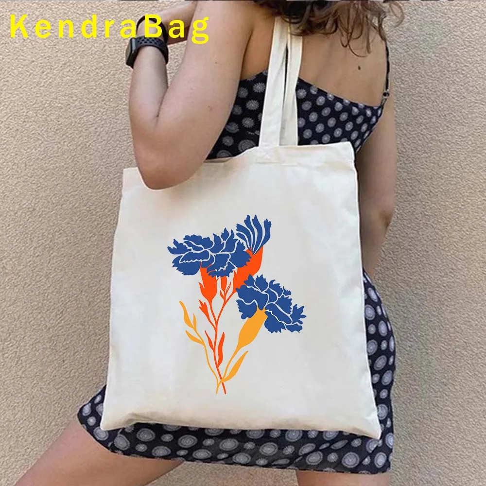 Geometric Tropical Plant Flower Leaves Palm Botanical Abstract Modern Art Floral Women Shoulder Canvas Tote Bag Shopper Handbags