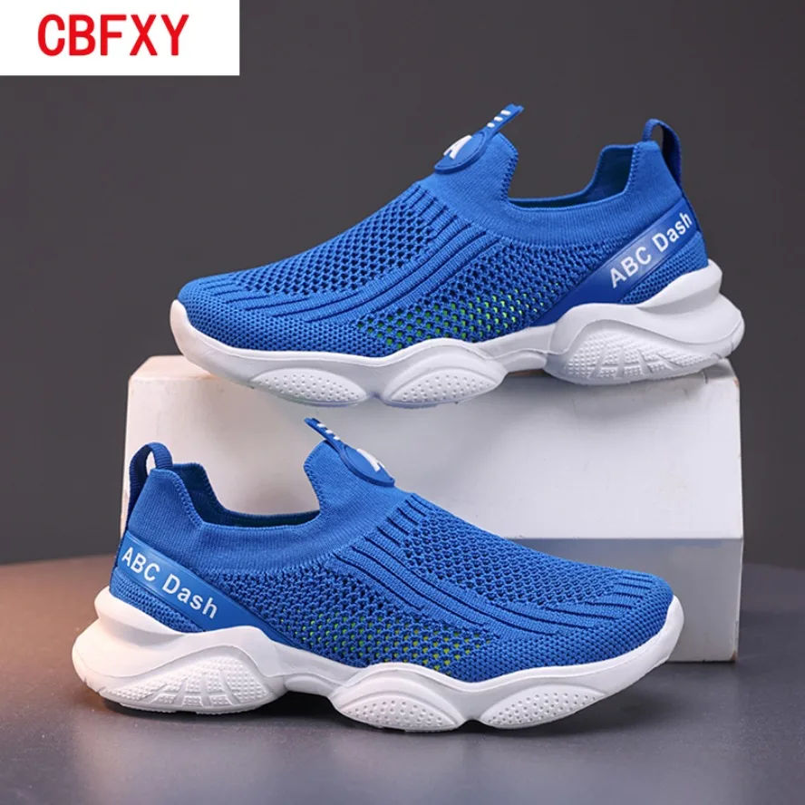 Summer Children Boys Sock Shoes Fashion Knit Breathable Lightweight Running Sports Shoes Slip-On Casual Walking Footwear