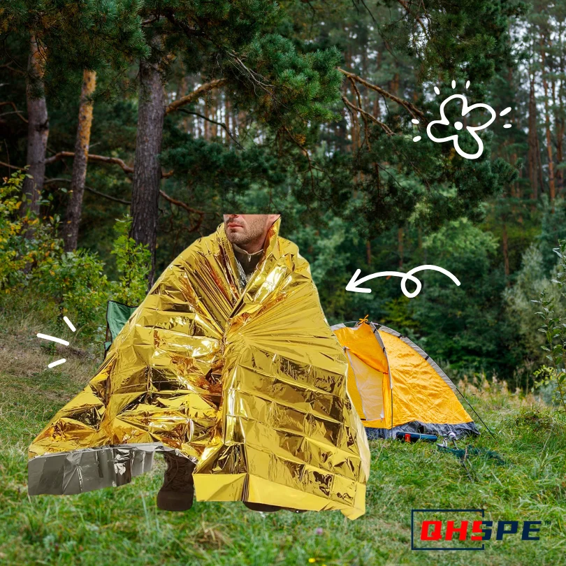 Thermal Emergency Poncho - Water/Windproof Reusable Blanket, Lightweight Camping Mat & First Aid Sunshade Cover