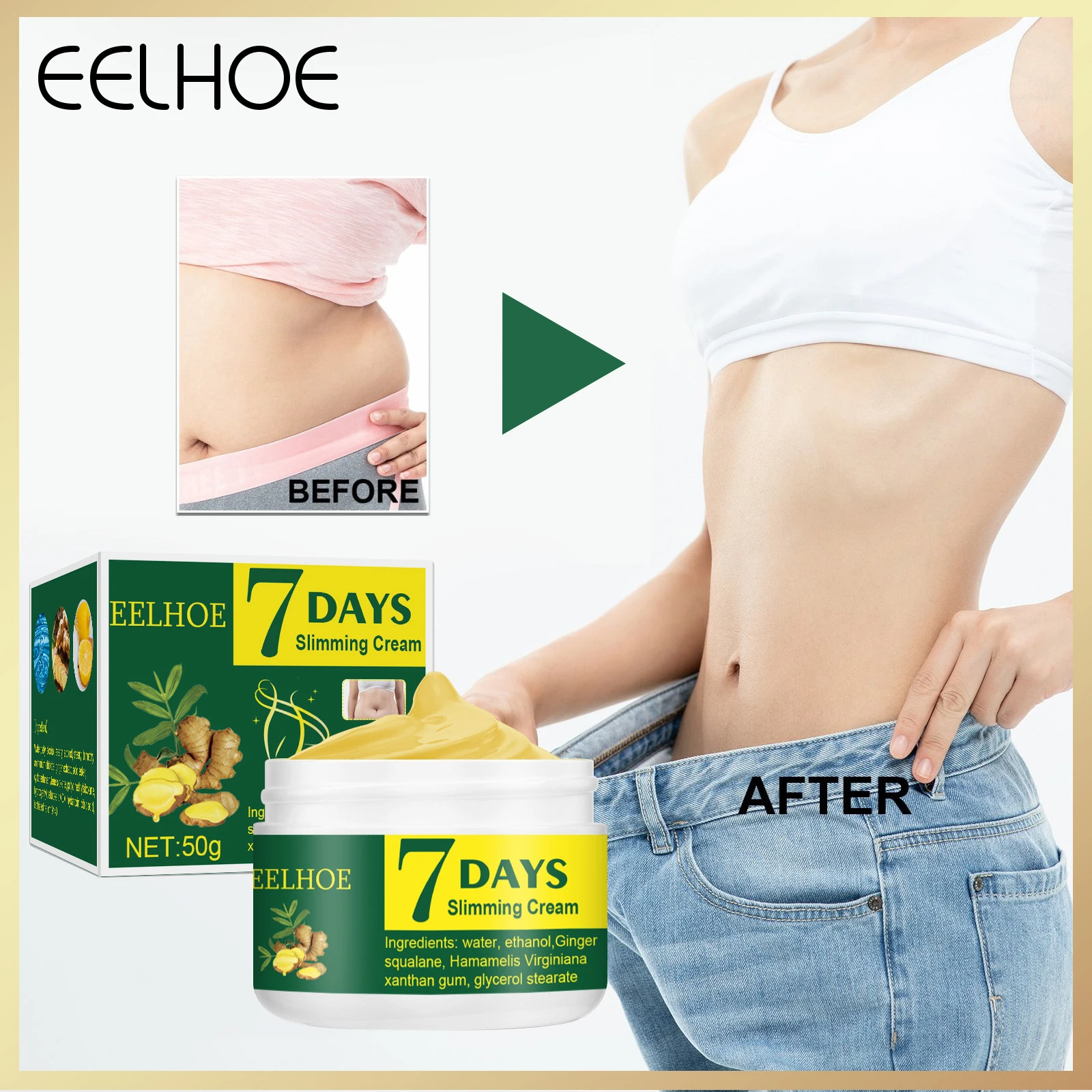 EELHOE 7 Day Ginger Slimming Cream Firming Body Thigh Belly Skin Anti Cellulite Strengthening Nourishing Slimming Massage Cream