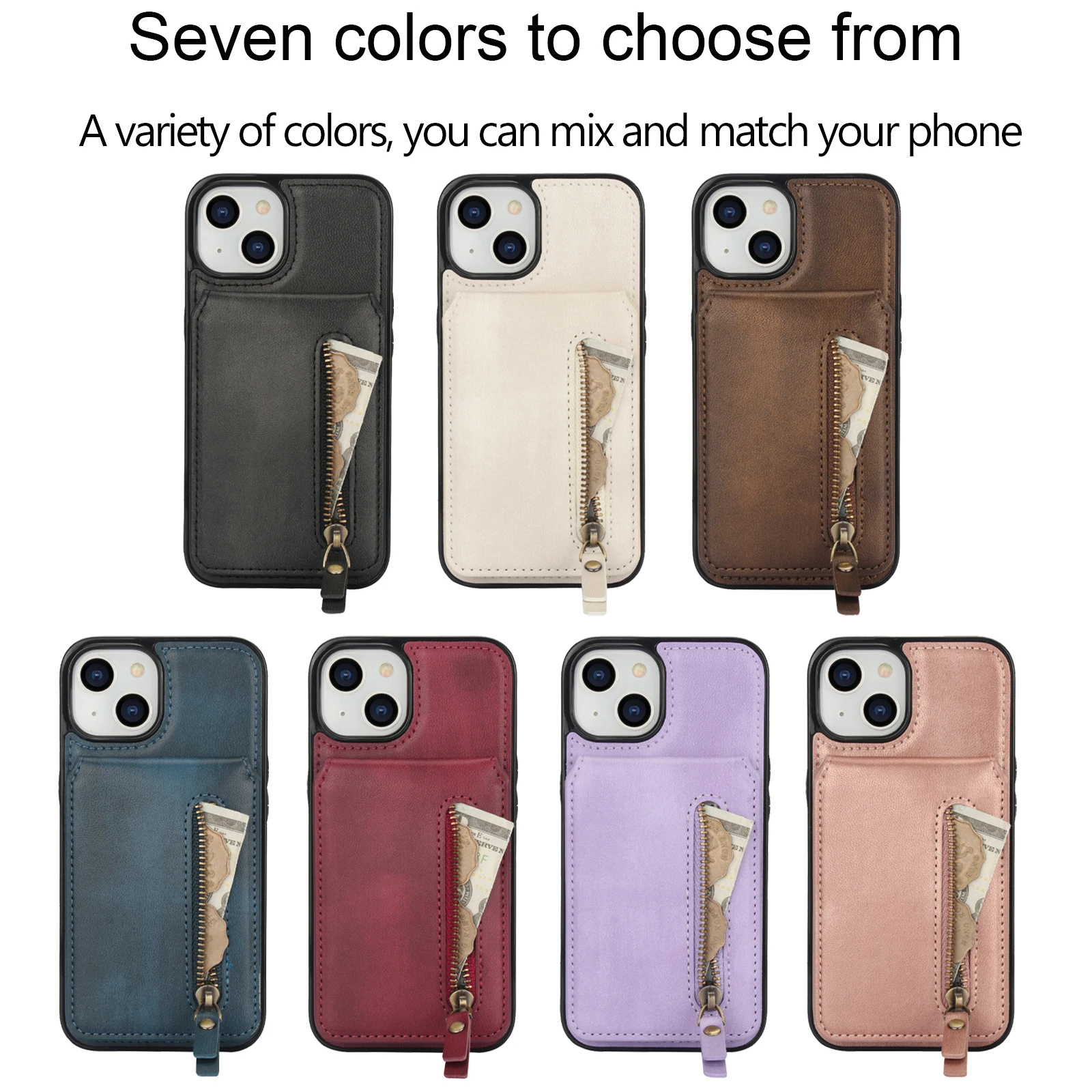 2 in 1 Detachable Magnetic Zipper Cards Solt Case For iPhone 16 Pro Max 15 Plus 14 13 12 11 SE 2024 Vertical Pocket Bag Cover