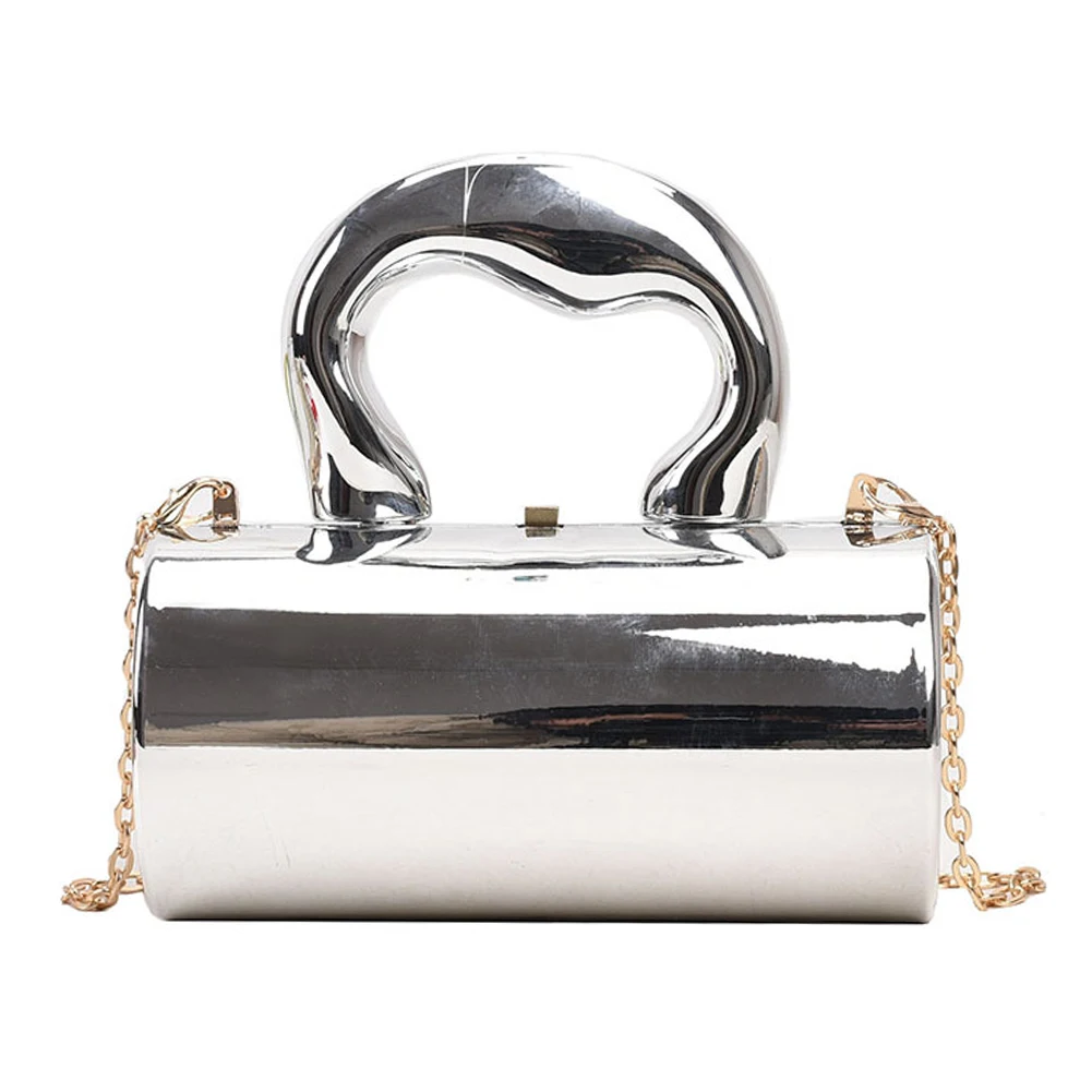 Women Clutch Bag Metal Handles Party Clutches Large Capacity Fashion Cylinder Bag Vintage Style Everyday Shoulder Bag Daily Bag