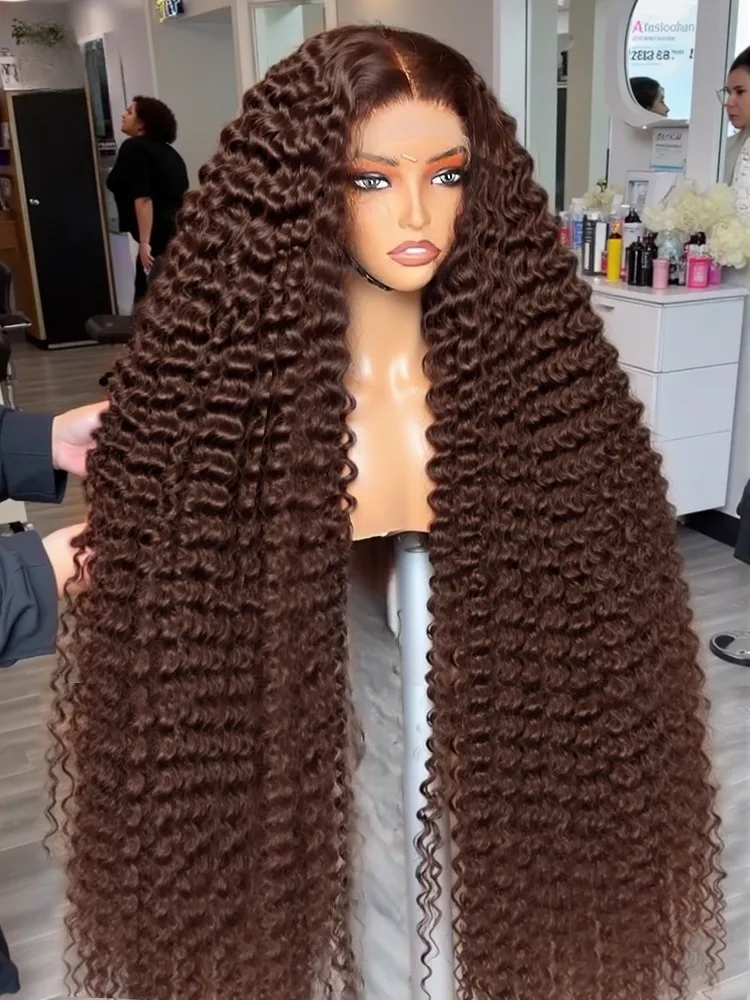 

30 34 Inches Burmese Curly 13x6 Hd Lace Front Human Hair Hair Wig 250% Deep Wave Chocolate Brown 13x4 Lace Full Frontal Wigs