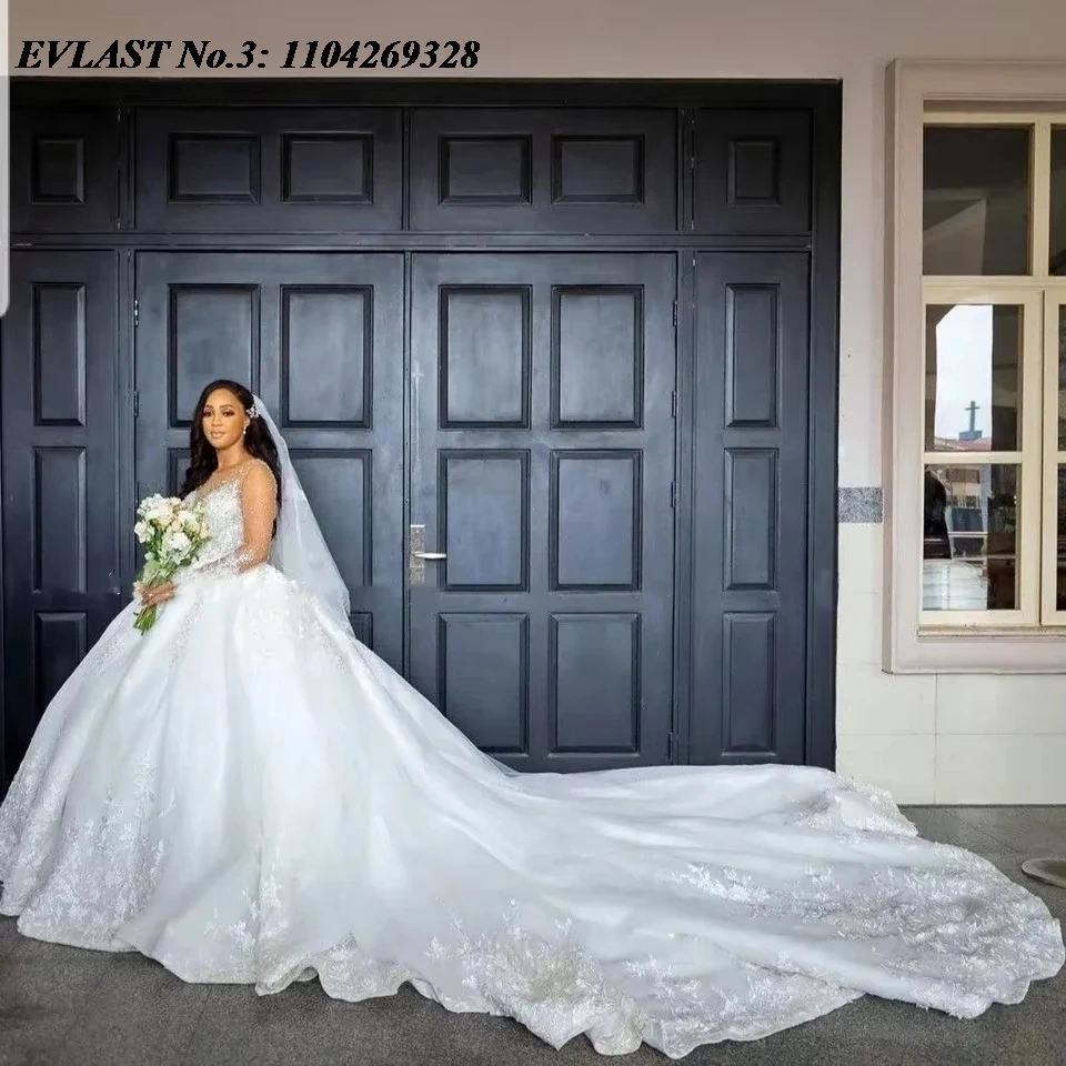 EVLAST Customized Luxury Wedding Dress 2026 A Line Lace Appliques Beaded Long Sleeve Bridal Gown Vestidos De Novia E3WA75