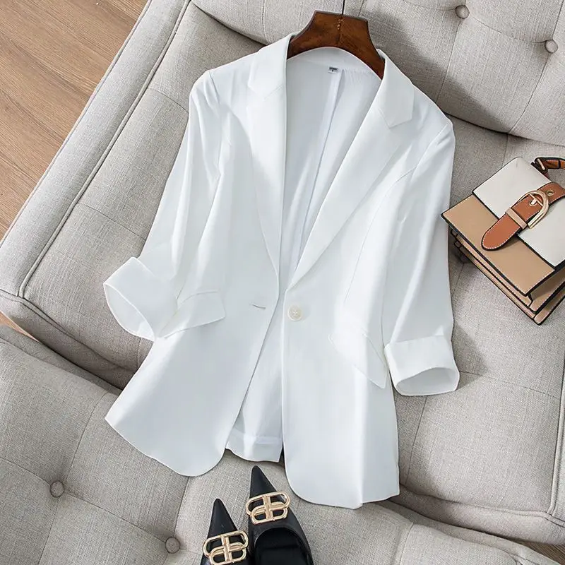 2023 New Plus Size Women\'s Blazer Elegant Summer Long Sleeve Suit Jacket Women Korean Fashion V-neck Thin Blazer Jacket Women