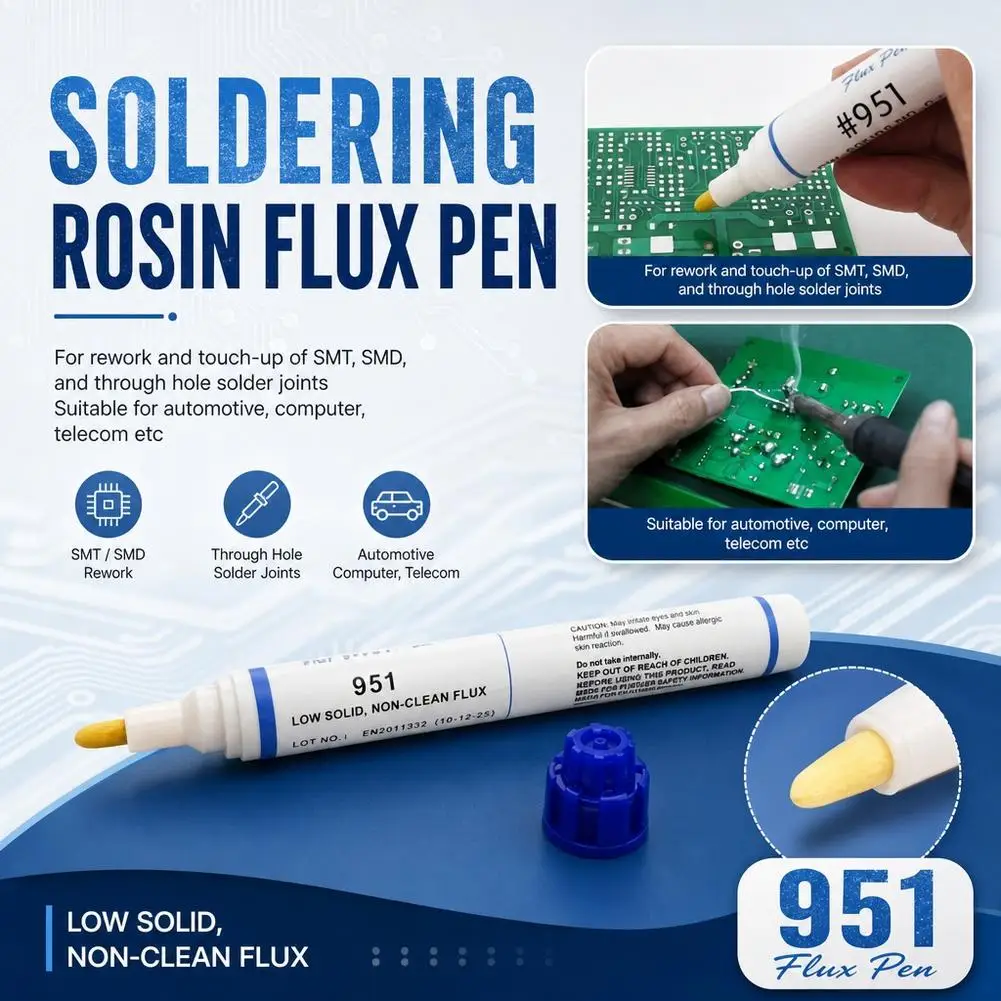 951 Soldering Rosin Flux Pen Low Solid No Clean SMT SMD PCB Welding Rework Solar Cell Automotive Computer Repair Tool