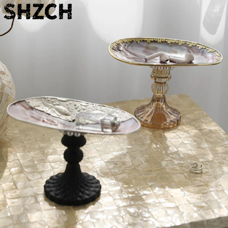 Luxury Clam Shell Fruit Bowl, Gold Rim Table Organizer with Storage Tray, High-End Home Decor for Entryway,Multi-Purpose Display