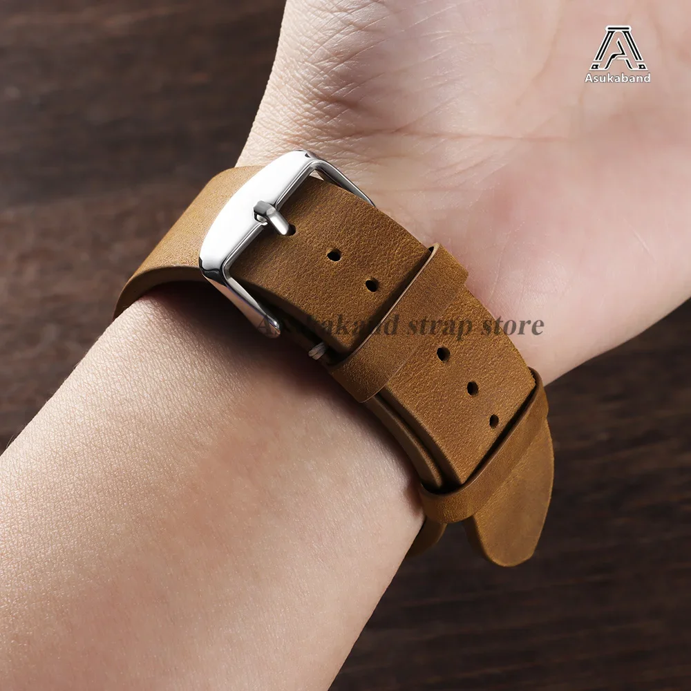 18/19/20/21/22/24mm Vintage Öl-Wachs-Leder-Uhrenarmband für Omega für Seiko Handgenähtes Rindsleder-Armband Smartwatch-Armband – Detail 9