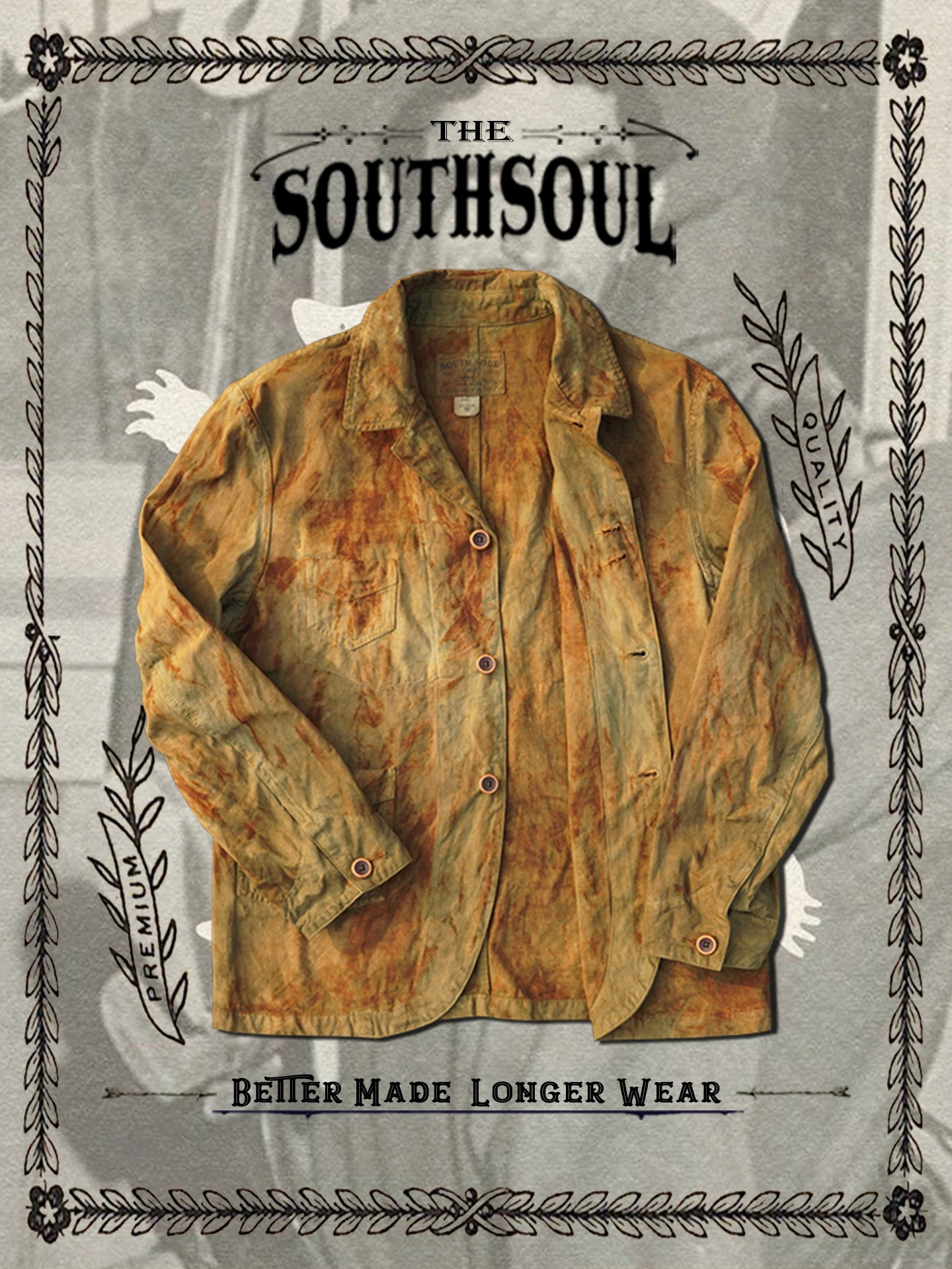 

Handmade Rusting Plant Dyeing Pure Cotton Heavyweight Canvas Railway Workwear Jacket Onion Skin Dyeing Outwear Standard Fit L...