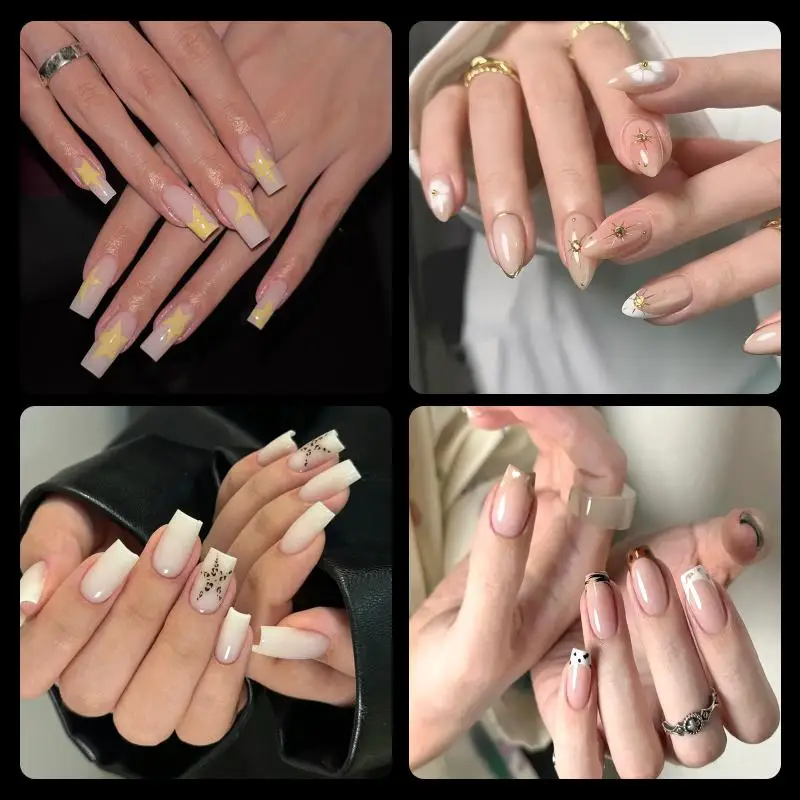 216 pièces presse sans couture sur faux ongles conseils Transparent couverture complète pointe d'ongle demi-mat Long cercueil amande ongles artificiels