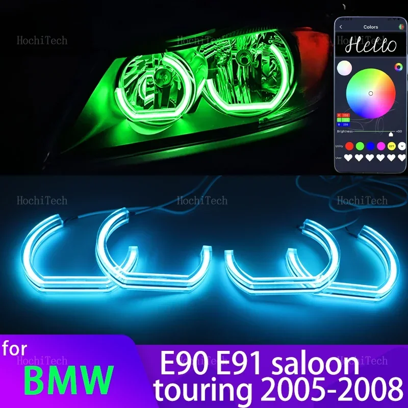 

Управление через приложение RGB Многоцветные DTM Crystal Led Angel Eyes Кольца для BMW 3 серии E90 E91 седан туристический 2005-2008 Галогенная фара