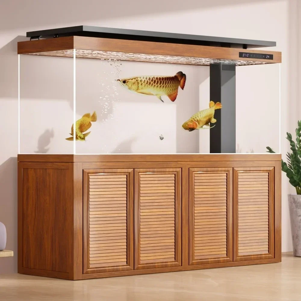 Portable Large living room ultra-white glass aquarium bottom filter partition square tank new arowana tank