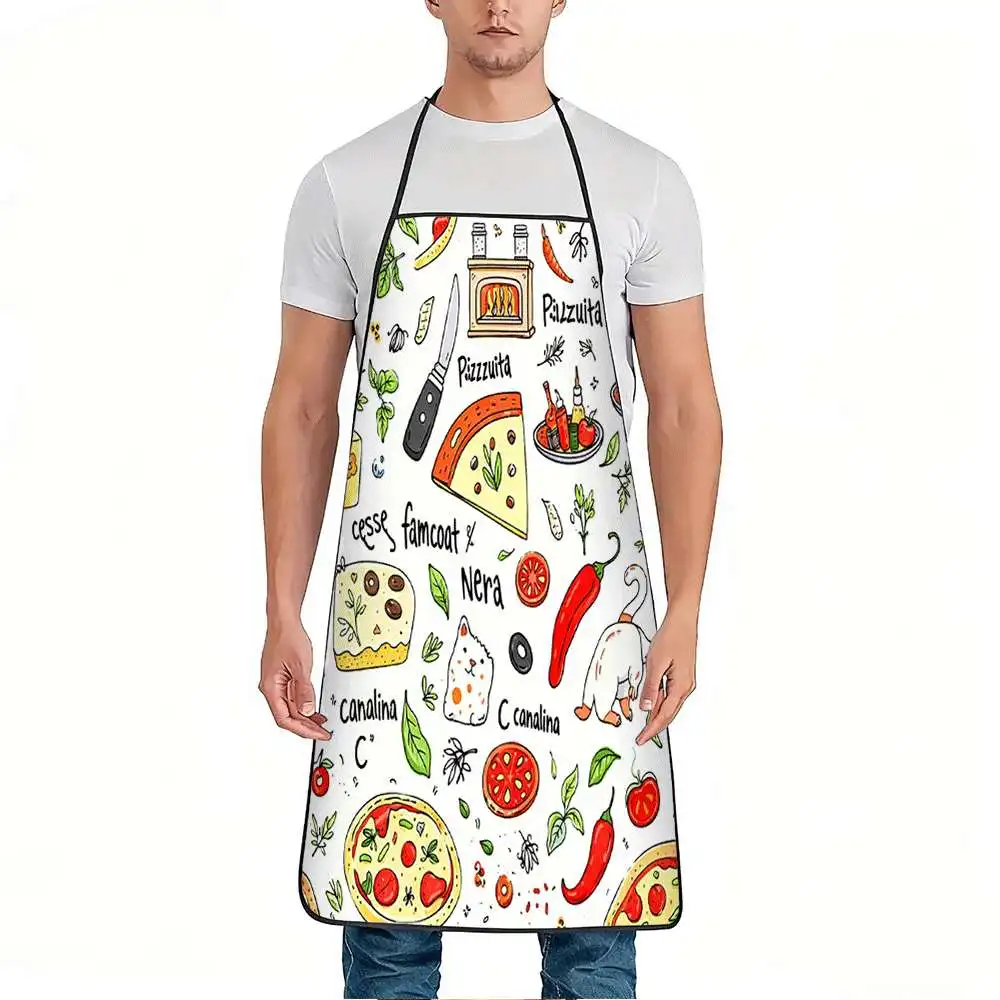 1pc Pizza Food Cat Pepper Cheese Funny Print Apron, Durable And Easy to Clean, Adjustable Waistband, Polyester Material, for Kit