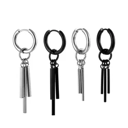 Fashion Gothic Street Hip Hop Stick Stainless Steel Black Drop Earrings For Women Men Ear Jewelry Pendant Cool Eardrop