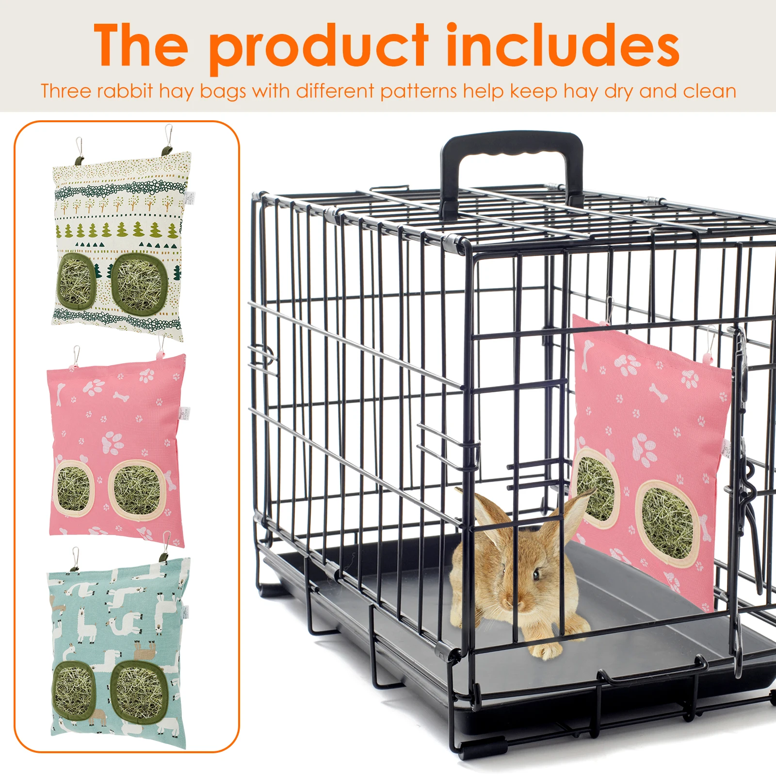 3Pcs Rabbit Feeder Bag Guinea Pig Feeder Bag with 2 Holes Canvas Small Animal Hanging Feeding Bags Lightweight Rabbit Feeder