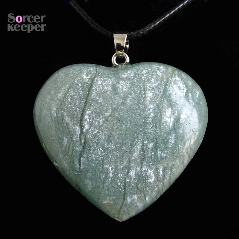 Wholesale Women's Men's Natural Gemstone Amazonite Crystal 35 mm Love Heart Cute Pendant for DIY Jewelry Making Necklace BS08