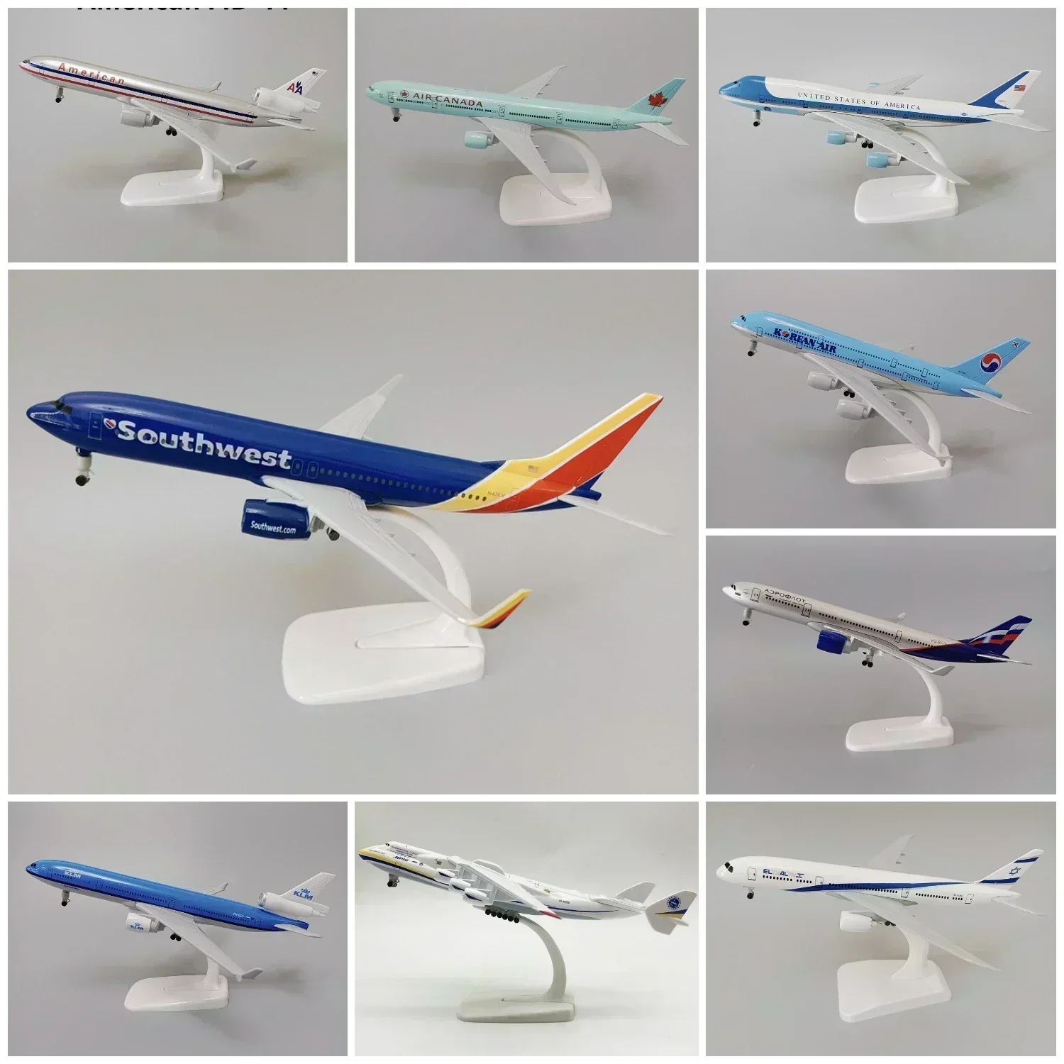 Alloy Metal USA Mexican Canada KLM Korean British Airlines B737 B747 A380 A350 Diecast Airplane Model Plane Aircraft 19cm 20cm