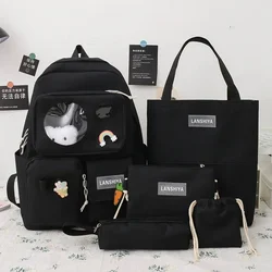 5pc/set Backpack Children Schoolbag Girls Multi Pocket Canvas Students School bag Large Capacity Teenager Female Travel Bookbag