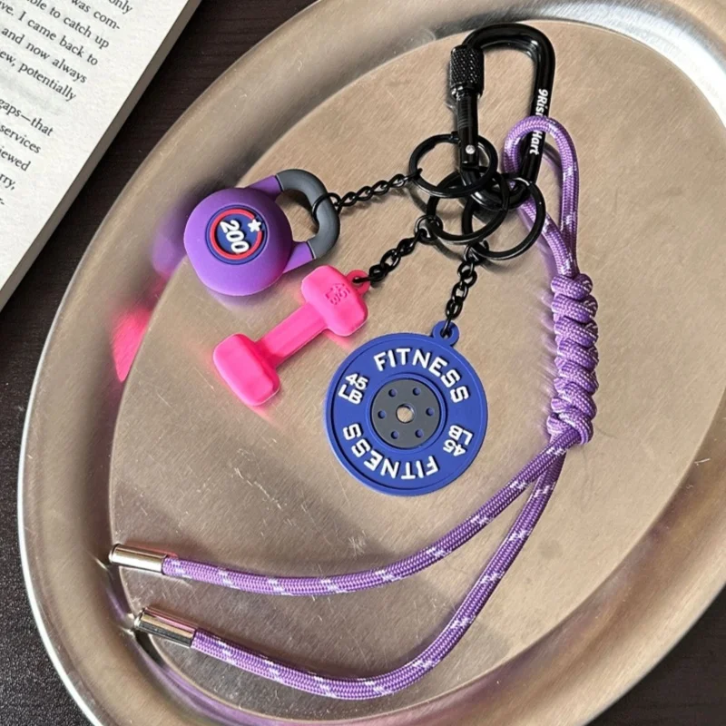New Dumbbell Keychain Set Silicone Gym Keychain with Metal Handle Motivational Girl Gym Accessories Fitness Gifts