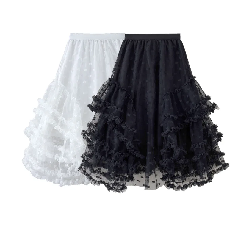Teenager Girl Skirt Tulle Long Layered Ruffle Tutu Princess Maxi Skirt Elastic Waist Party Wedding Fairy Kids Clothes Plus Size