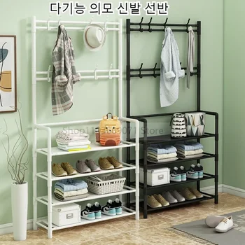 Multi-Layer รองเท้าและหมวกชั้นวางตะขอมัลติฟังก์ชั่นในครัวเรือนชั้นยืนสําหรับห้องนั่งเล่นห้องนอน