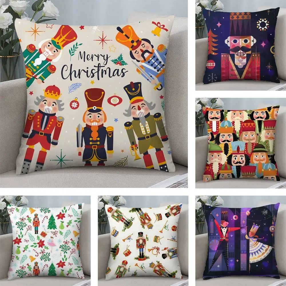 

Nutcracker Soldier Christmas Pillow Case Plush Fabric Soft Double Sided Print Home Sofa High Quality Cushion Cover Throw