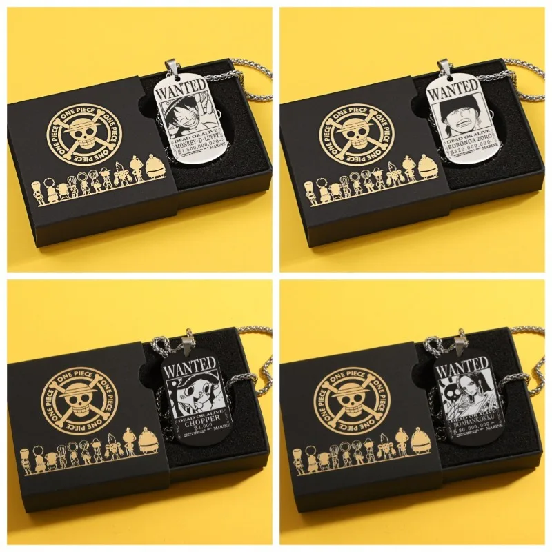 Collar periférico de una pieza, colgante de Luffy Sauron Ace, ofrece una recompensa para el regalo con colgante de marca militar de acero de titanio