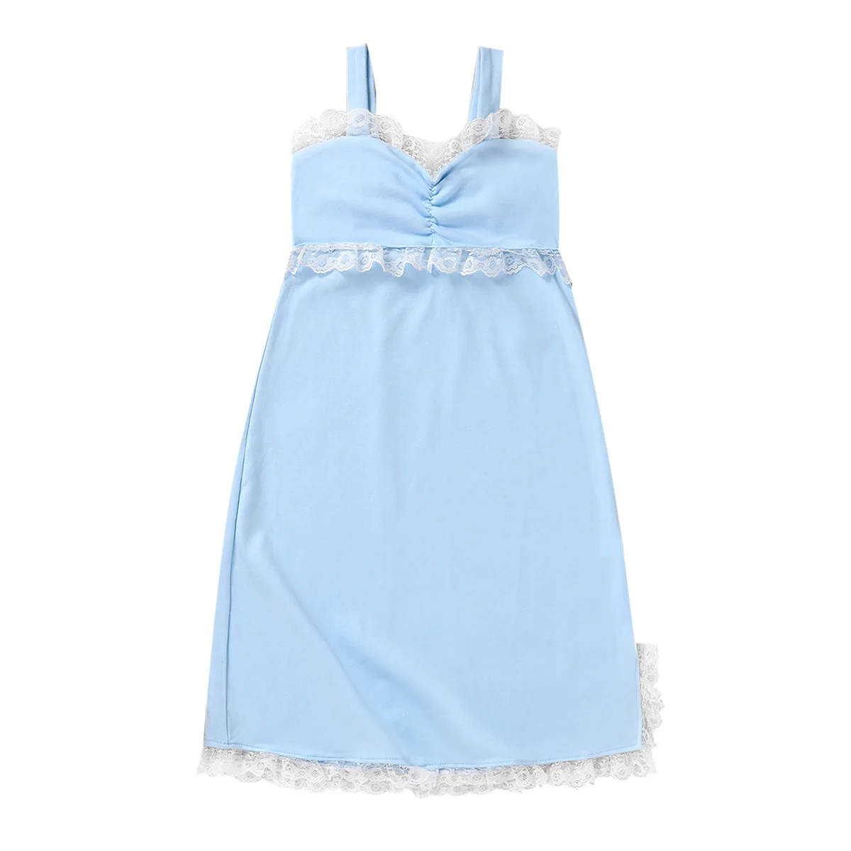 

Children's summer dress blue sleeveless solid color trendy female lace lace suspender European and American split skirt 3-10t