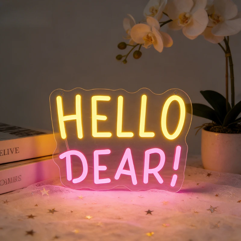 

Светодиодная неоновая вывеска «Привет, дорогая» для романтического декора спальни, подарок на годовщину свадьбы, День святого Валентина, теплое освещение, настенное искусство для дома