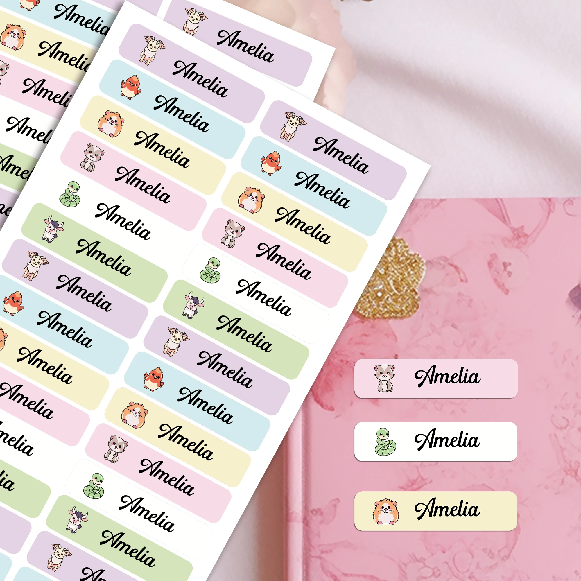 Personalized Name Tags Stickers Custom Waterproof Kawaii Stickers Decals First Name Label For Children School Stationery Bottle