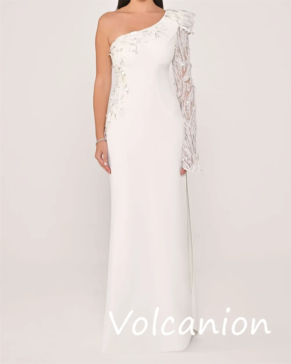 Customized Modern Style Jersey Sequined Trumpet One-shoulder Long Dresses Bespoke Occasion Intricate Retro