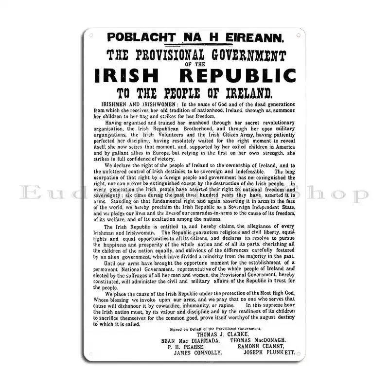 Irish Republic 1916 Easter Proclamation Metal Plaque Create Plaques Custom Bar Cave Personalized Tin Sign Poster