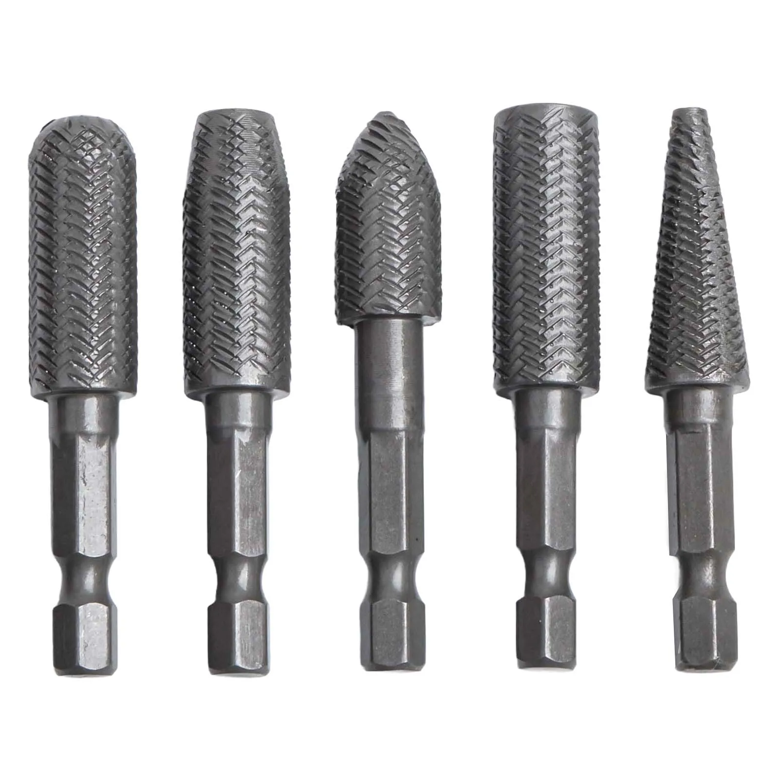 5Pcs Hex Shank Rotary Rasp Bits Set Steel Rotary File For Milling Filing Shaping Engraving Grinding Grooving And Modification
