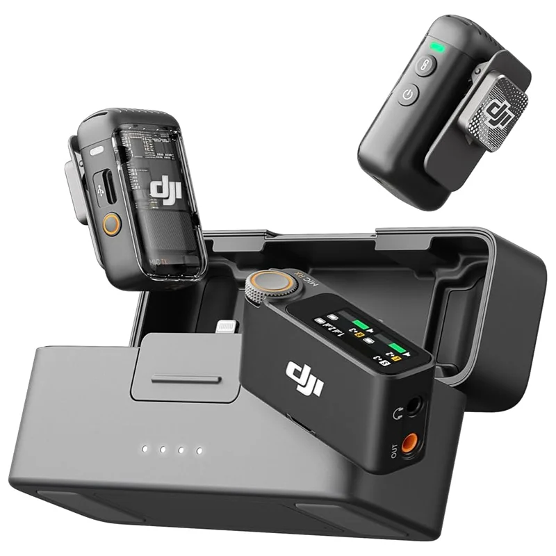 DJI Microphone Lavalier sans fil avec étui de chargement, enregistrement interne flottant, Cancell, bruit, batterie 18h, 32 bits, 48 entrées, portée 250m, micro 2 8