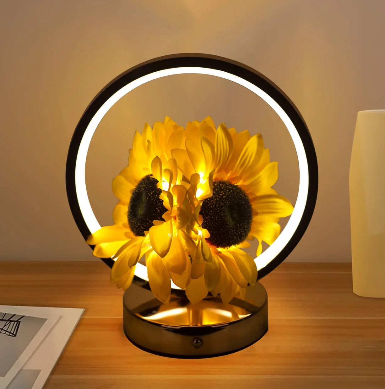 

Nice Rechargeable Night Lights Simulated Sunflower Flower Lamp Round Desk Lamp Decoration Ornament