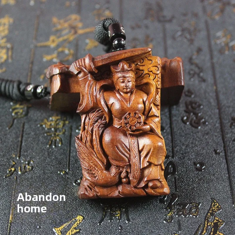 Chinese Traditional Hand Carved Thunder Struck Jujube Wood Nine Heavens Goddess Cinnabar Talisman Pendant Lucky Blessing Amulet
