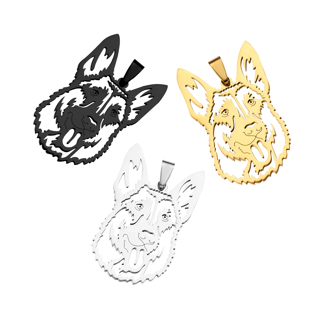 5pcs Stainless Steel German Shepherd Dog Pendant Hiphop Punk Animal Charms DIY Jewelry Making Accessories For Women Men