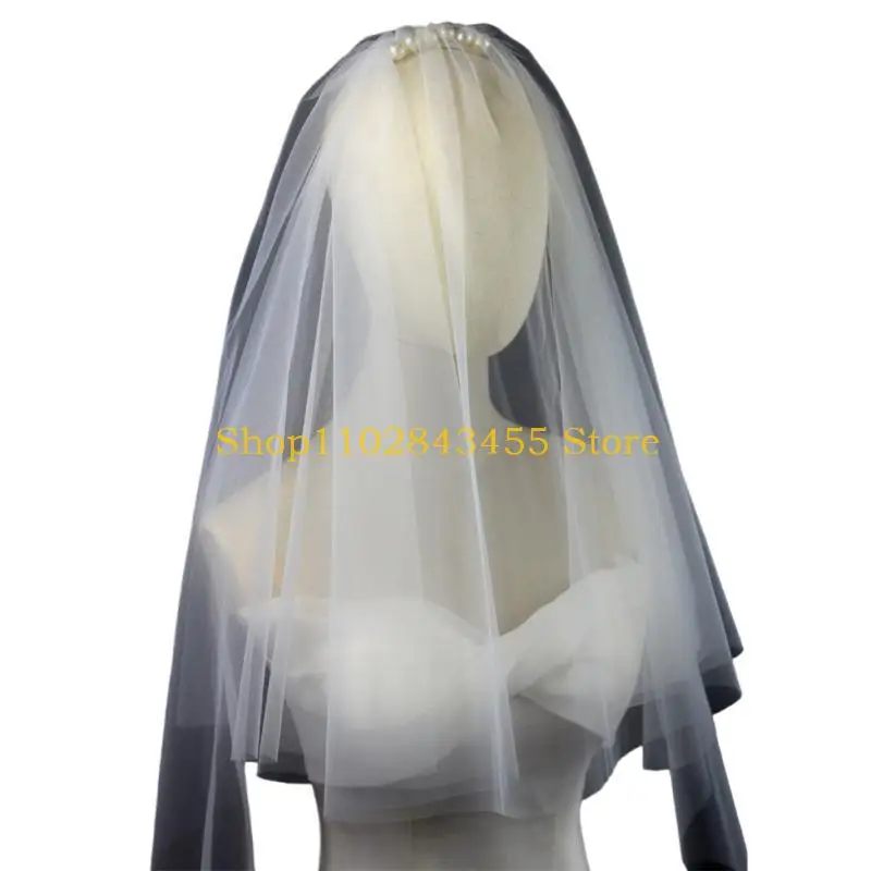49MC Luxurious White Short Veil with Adjustable Headband Wedding Headpiece for Bachelorette Bridal Shower Gift