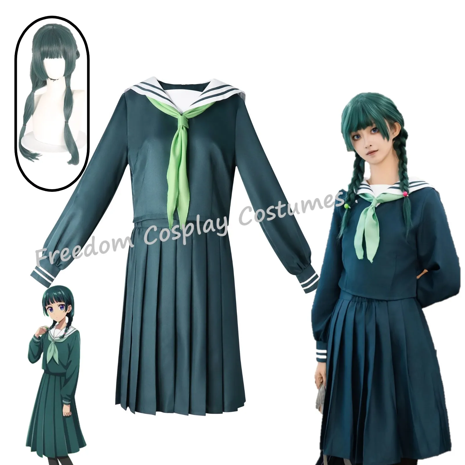

Anime Maomao Cosplay Apothecary Costume wig Girls Green JK Uniform Skirt Sailor Clothing Full Set for Women Halloween Party