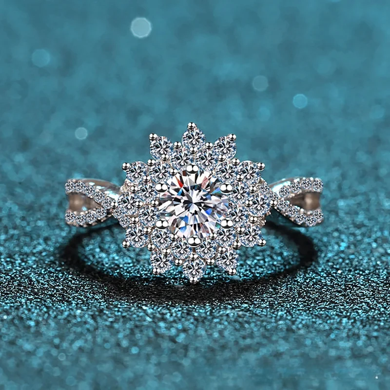Moissanite Ring  925 Sterling Silver "Stars Around the Moon" 0.5ct 4-Prong Simulated Diamond Engagement Band for Women