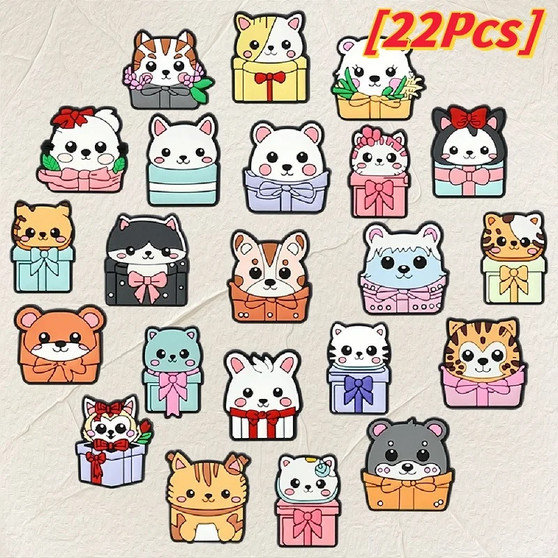 

22Pcs New Pet Gifts Shoe Charms Multi Colorful Animal Cat Tiger Bear Shoe Accessories Unique Birthday Present Shoe Button