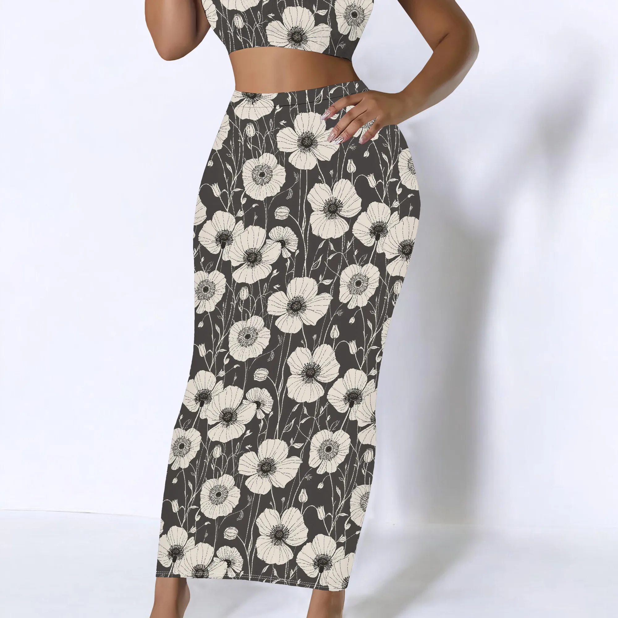 

Long Skirts for Women 2025 Summer High Waist Slim Bodycon A Line Pleated Floral Pencil Trendy Work Business Midi Skirt