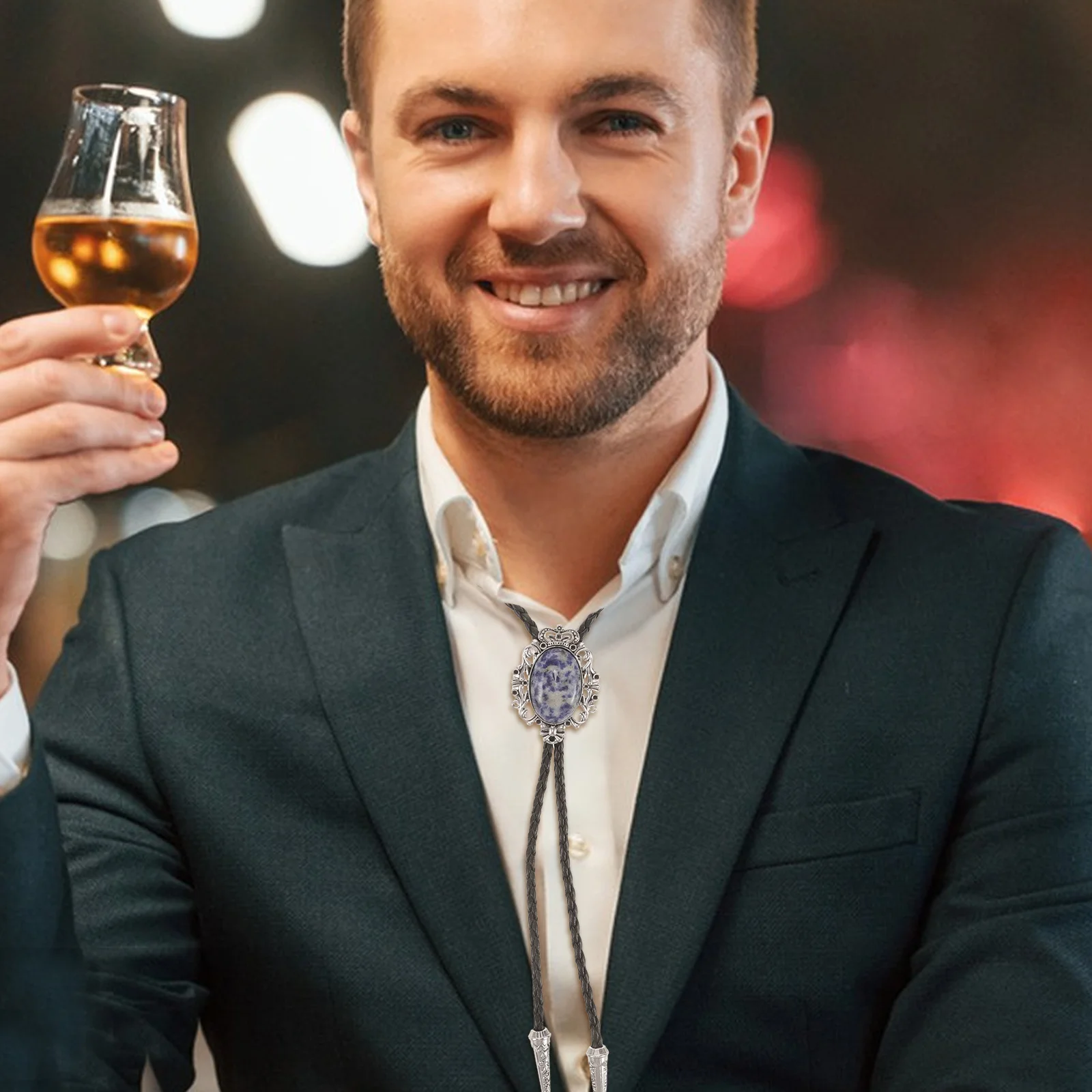 グリーンターコイズボロタイ男性用ウエスタンヴィンテージカウボーイネクタイ Pu コードユニセックスメンズボロタイウエスタン男性