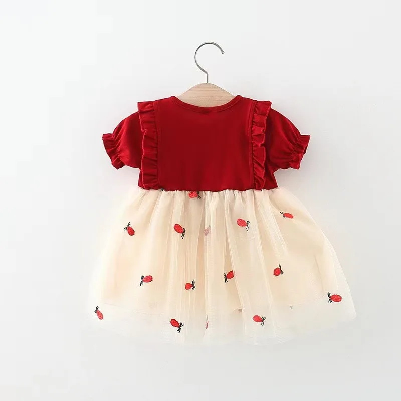 New Summer Princess Dress For Girls Fashion Big Bow Lace Mesh Cartoon Pineapple Splicing Style Baby Kids Dress Children Birthday